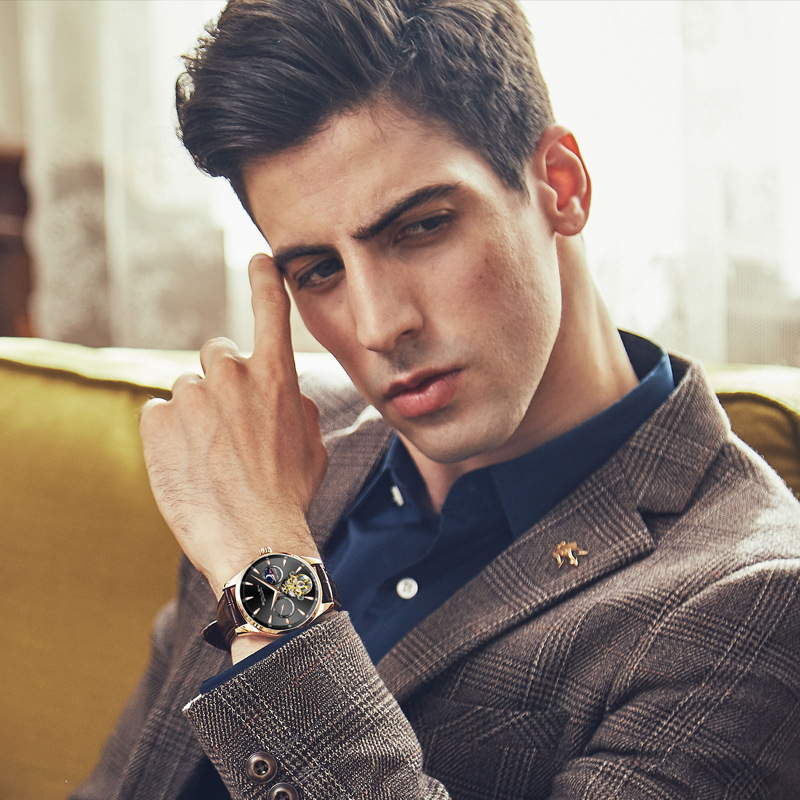 Men's Fashionable Automatic Mechanical Watch with Skeleton Dial and Night Glow