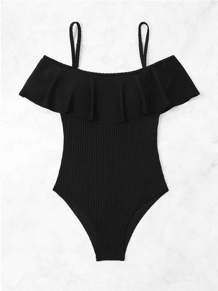 2024 Swimwear Women Sexy Bikini One-Piece Swimsuit Off Shoulder Ruffd Bathing Suit Woman Swimming Suit Beach Wear MonokiniXJ240108