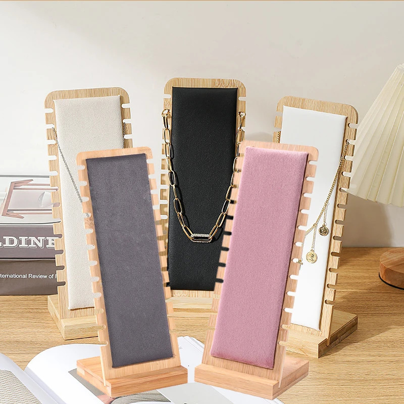 Fashion Wood Necklace Display Stand Large Capacity Pendant Bracelet Anklet Long Chain Jewelry Storage Rack Counter Showcase Prop 250106