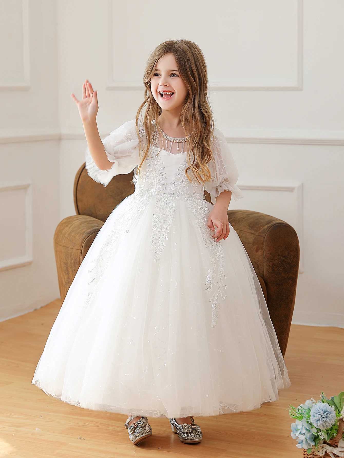 New Sle Par Dress Wedding Flower Frock Bridal Ball Gown For Little Girl 7 YearsXJ250108