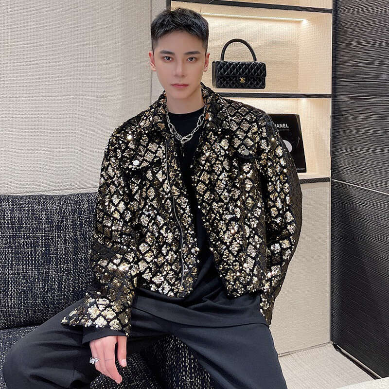 Splicing Sequins Design Trendy High Street Short Jackets Original Autumn Men's Stylish Korean Reviews Many Clothes