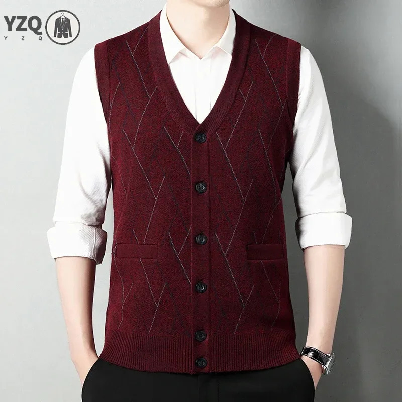 Mens Thickened Casual Sweater Tank Top Autumn and Winter Warm Cardigan 250107