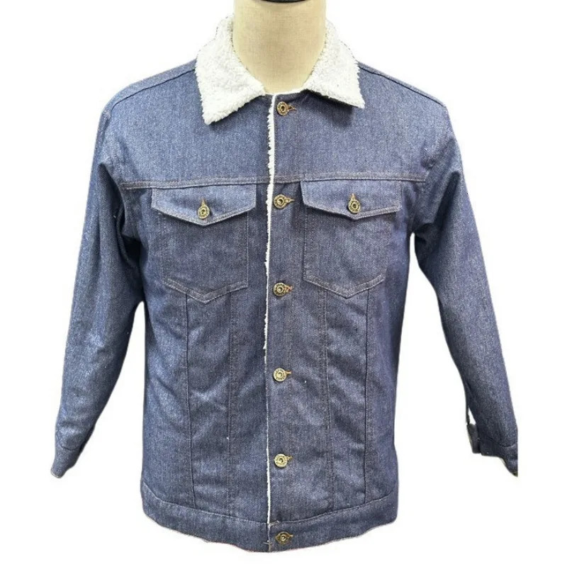 EuroAmerica Denim Jacket Punk Fleece Mens Winter Korean Fashion Men Clothing 250107