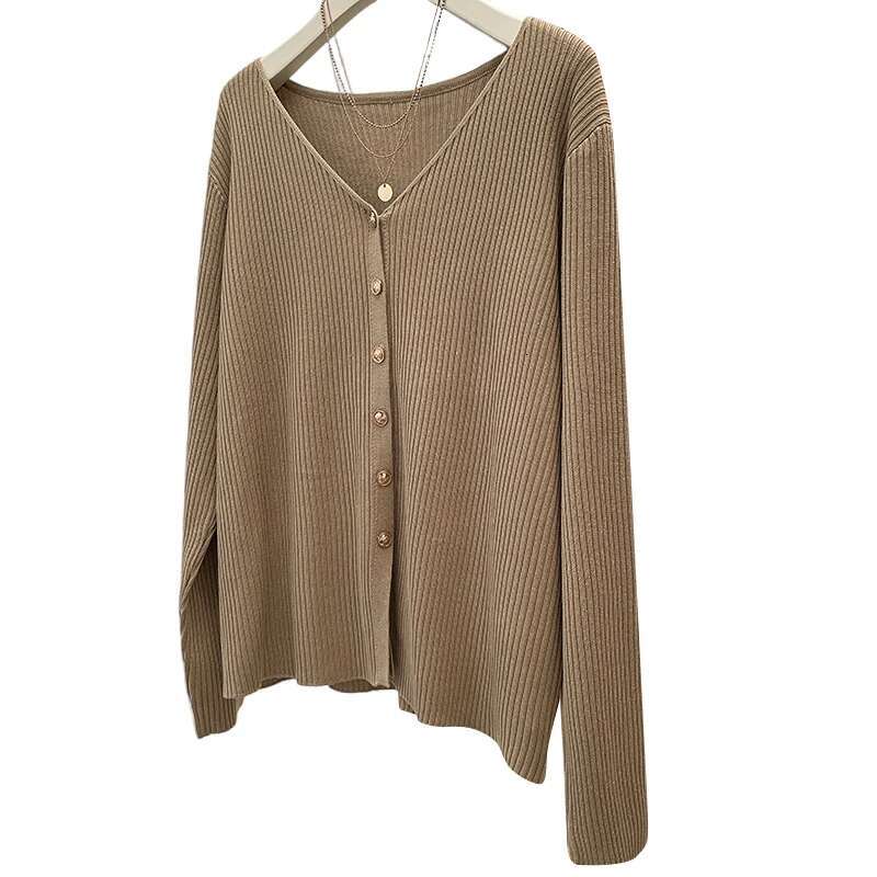 Plus Size Women's Clothing Autumn Winter New Knitwear Sweater Loose Fitting V-Neck Cardigan Long Sleeved Warm Jacket For Women