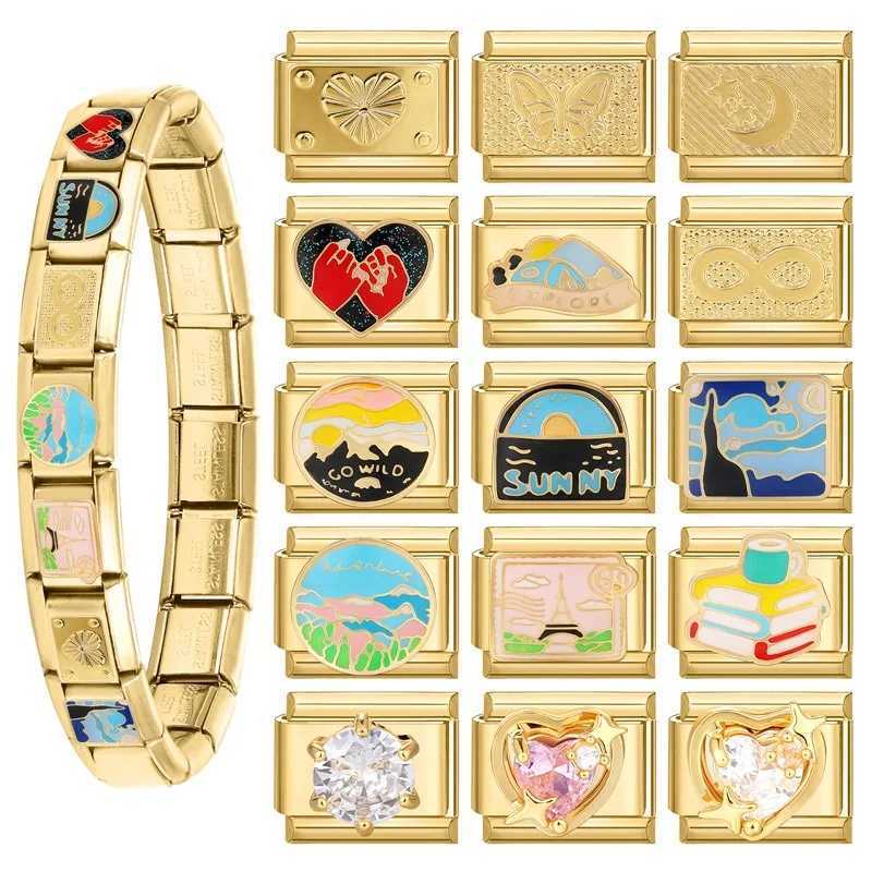 New Fashion 9mm 15 Style Italian Modular Charm Bracelet Fashionable Leisure Holiday Scenery Literary Modular Elastic BraceletXJ250109