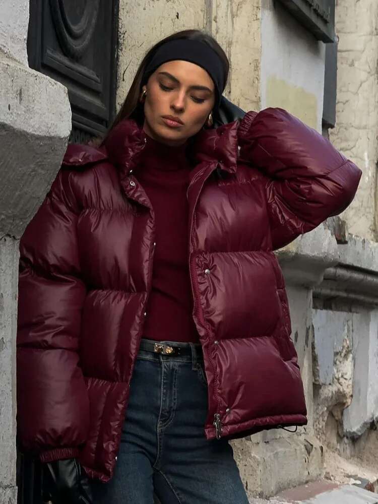 2024 Women Bury Hooded Thicken Cotton Jacket Solid Stand Collar Long Sleeve Female Short Coat Winter Commute Overcoat