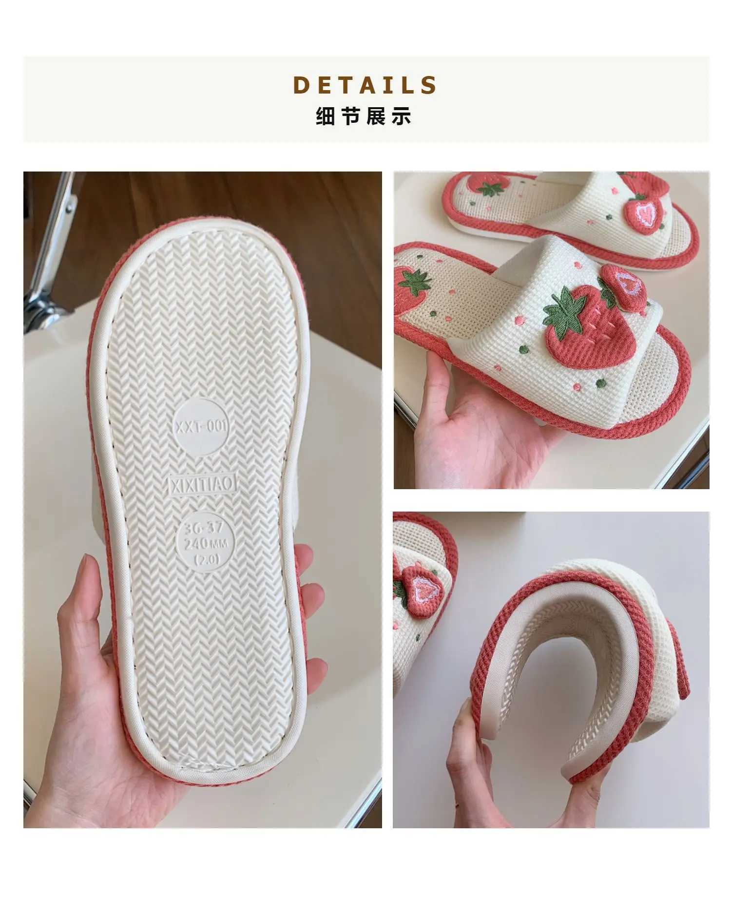 New Arrival Cute strawberry plush slider autumn family slider female flip slider female slider winter family warm fur linen slider T250108