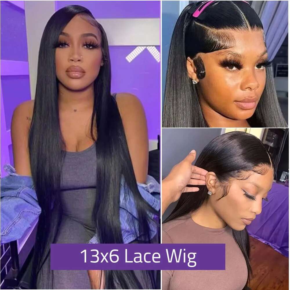 180 Density Brazilian 30 36 Inch Bone Straight 5X5 Front 100%Human Hair Wigs HD Transparent 13X6 Lace Frontal Wig For Women