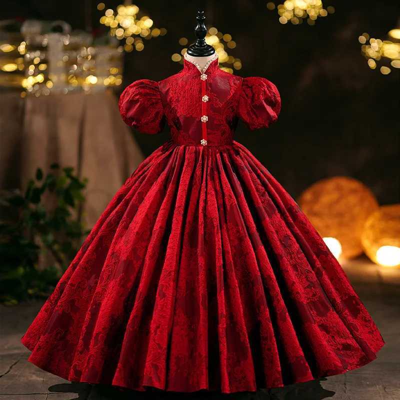 Classic Red Luxury Long Dresses For Girls Fashion Prom Host Elegant Costumes Formal Birthday Banquet Children High Quali GownsXJ250108