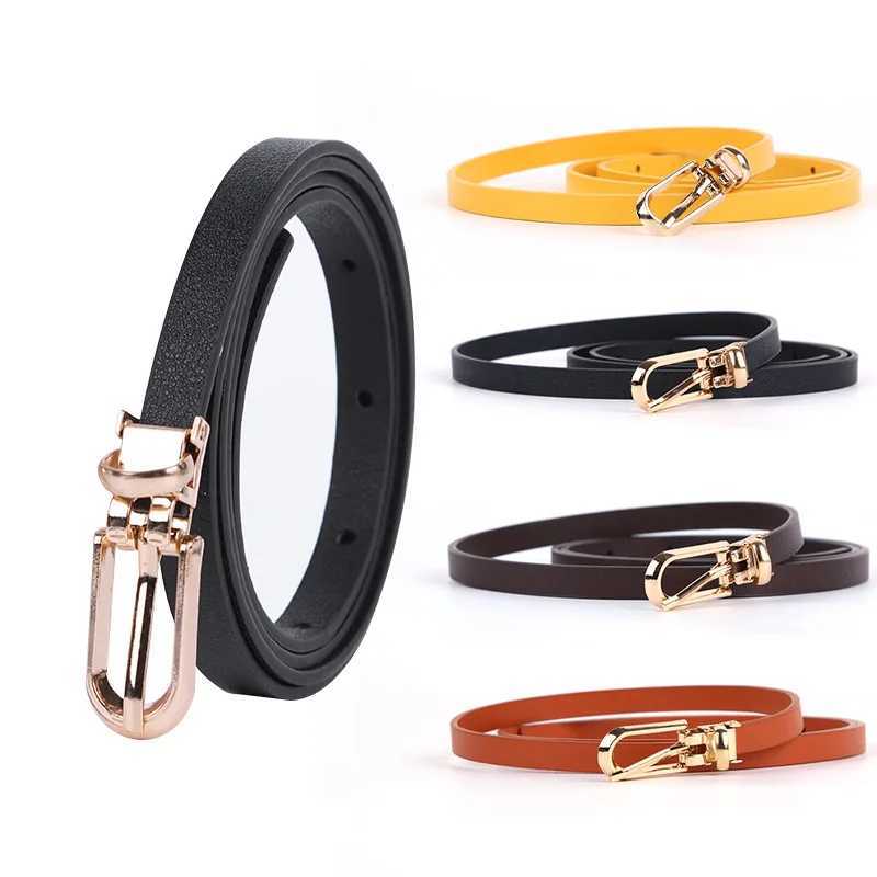 Fashion black womens thin Pu leather belt buckle adjustable belt solid denim dress jeans belt W250109