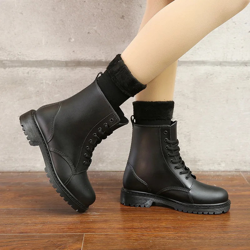 Fashion Womens Rain Shoes Waterproof Shoes Womens Clay Rubber Shoes Lace Ankle Boots Sewing Rain Boots Large 44 250106