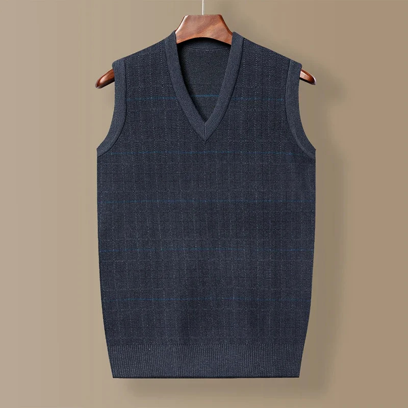 Mens Thickened Casual Sweater Tank Top Autumn and Winter Warm Vneck 250107