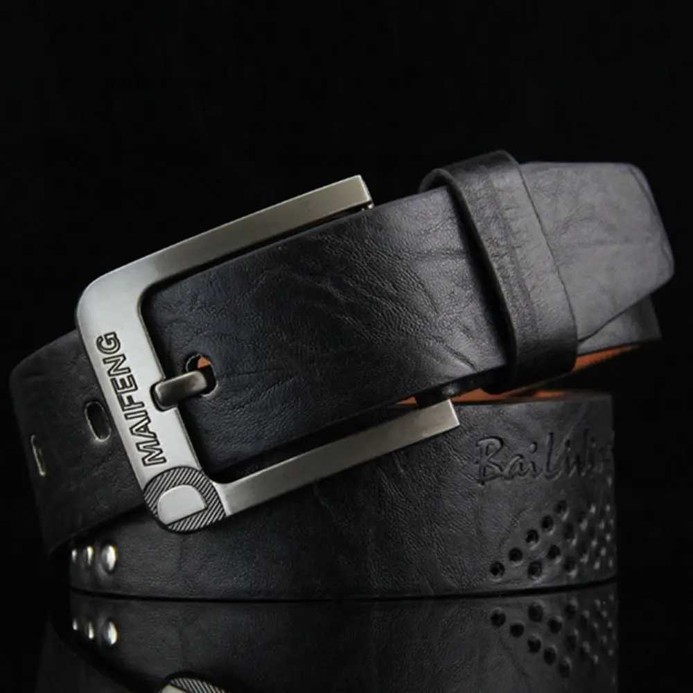 Real leather mens belt luxurious high-quality classic buckle business denim retro belt alloy belt W250109