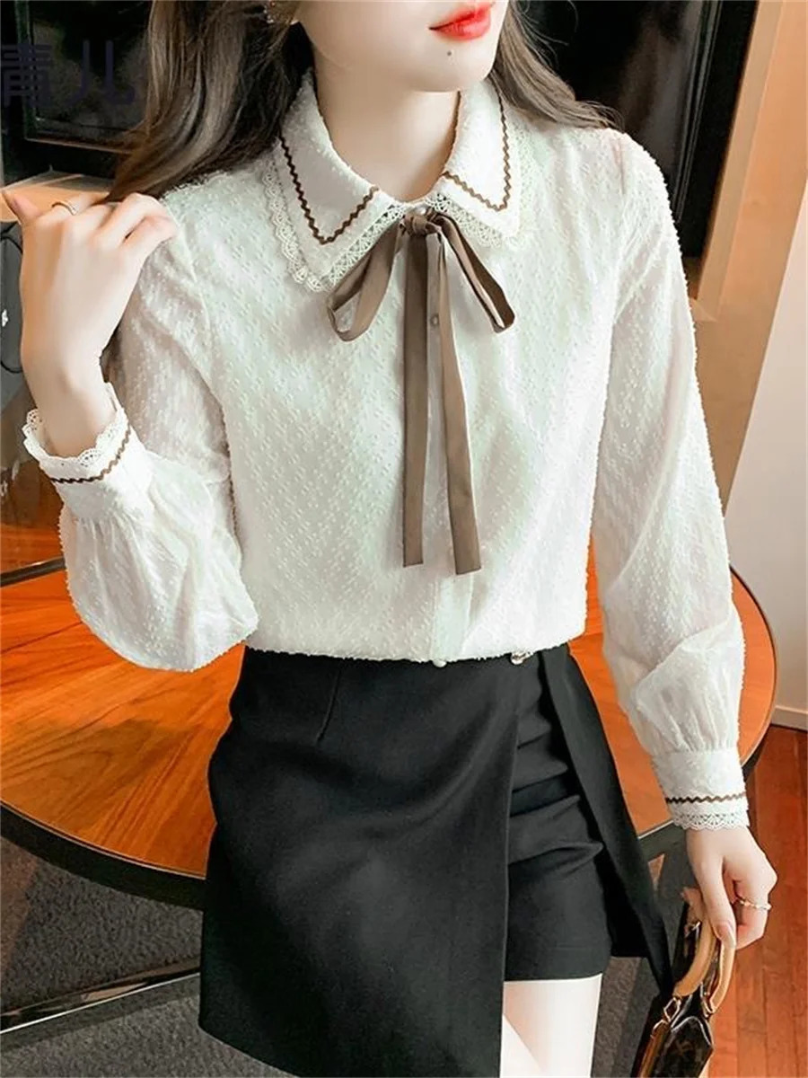 Women Spring Autumn Blouses Shirts Lady Casual Long Sleeve Turndown Collar Patchwork Blusas Tops DF4734 250109