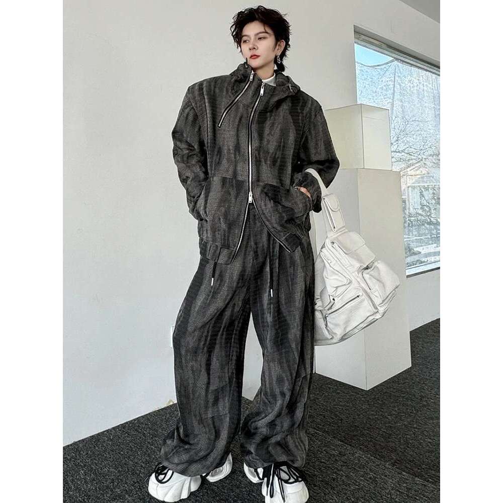 Autumn Tie-Dyed Design Fashion High Street Hooded Jacket Loose Casual Pants Men's Trendy Two-Piece Sets