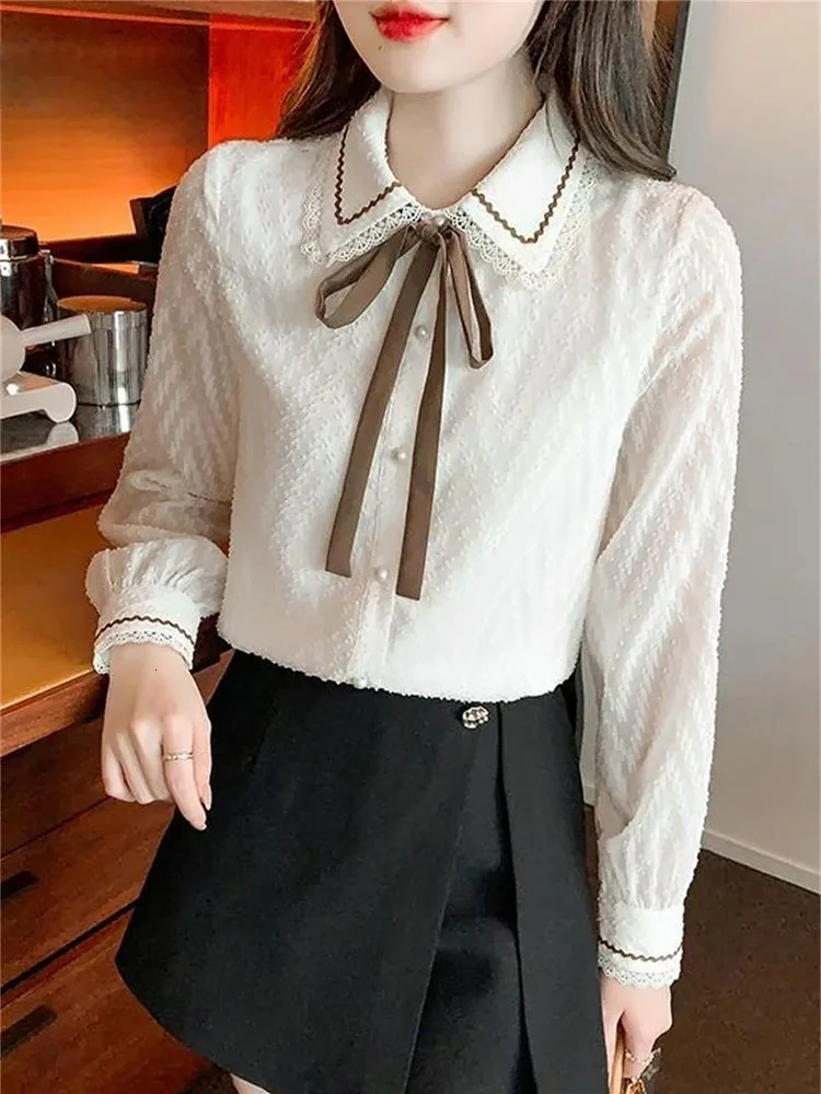 Women Spring Autumn Blouses Shirts Lady Casual Long Sleeve Turndown Collar Patchwork Blusas Tops DF4734 250109