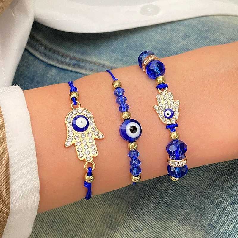 3Pcs Evil Eye Bracelet for Women Lucky Amulet Protection Rhinestone Flower Butterfly Handmade Adjustable Wristband Charm JewelryXJ250109