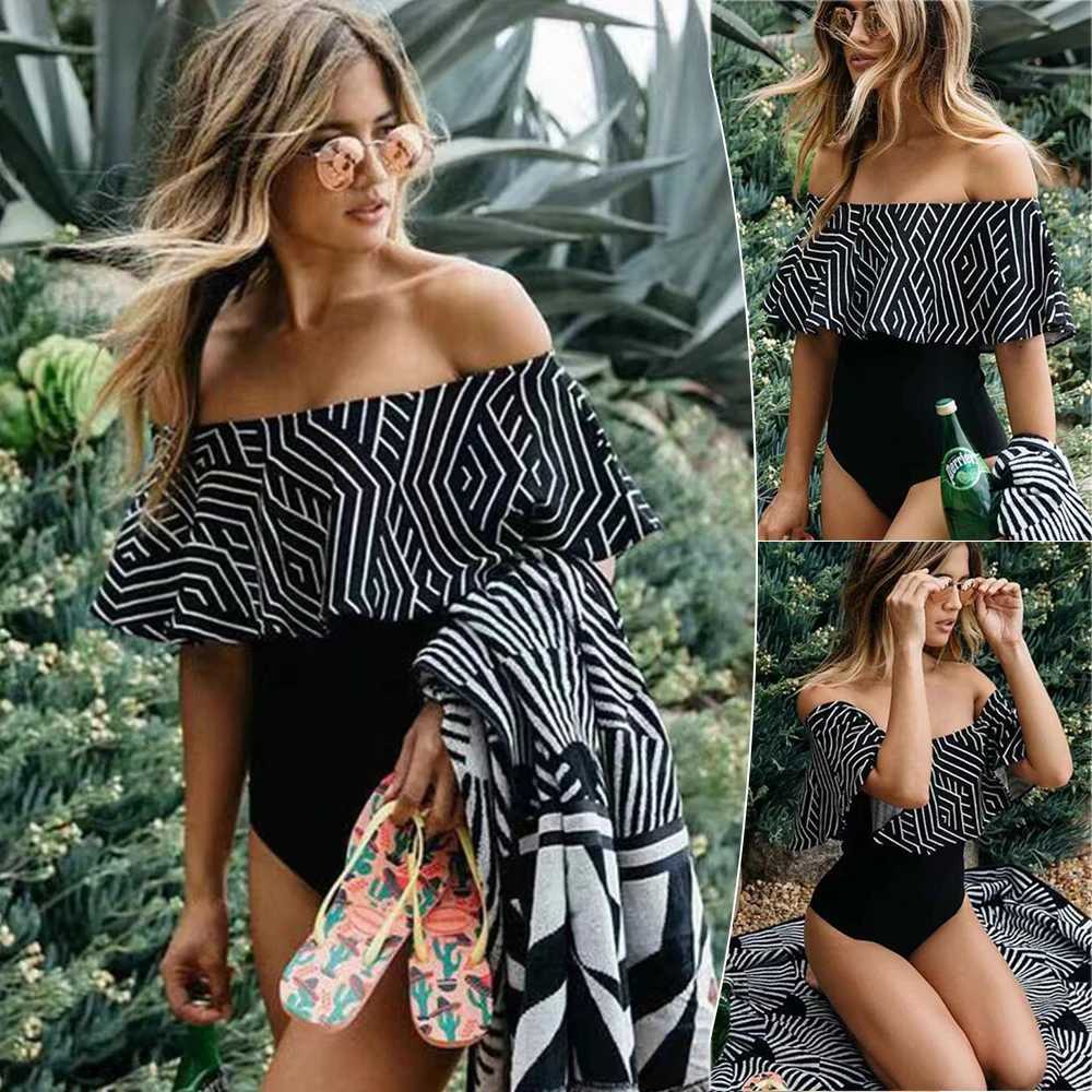 Off Shoulder One Piece Swimsuits Womens 1-piece Swimsuit Sexy Ruffd One-piece swimming pool swimwear B2CshopXJ240108