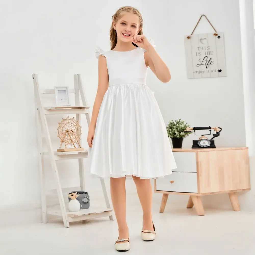 Satin Ivory Junior Bridesmaid Dress For Wedding Birthday Evening Par Ball Pagent Prom Banquet Princess Flower Girl DressesXJ250108