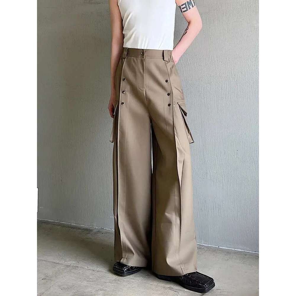Stylish Original Baggy Straight Trousers Men's Elegant Splicing Design Solid Color Multi Pockets Trendy Pants