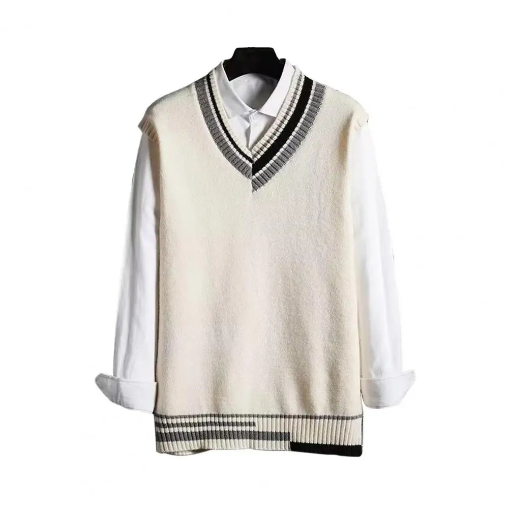 Men Asymmetrical Pattern Sweater Couple Matching Sweaters Colorblock V Neck Mens Vest Preppy Business Style for Mid 250107