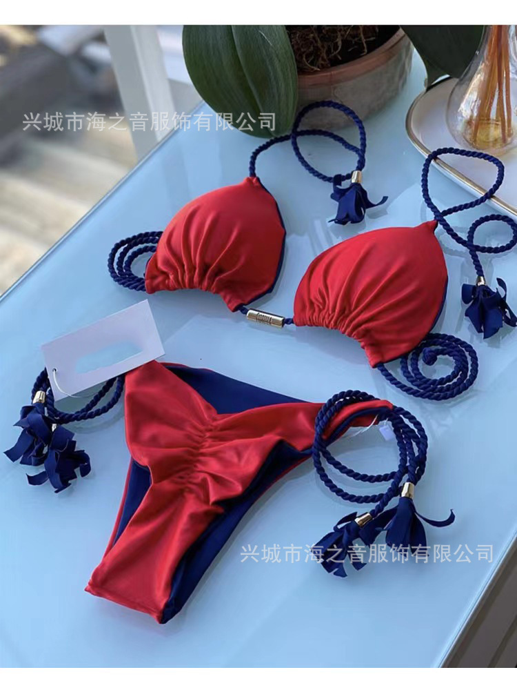 2025 New Sexy Beach Bikini Designer Swimsuit Sexy Contrast Colored Woven High Waist Split Women's Swimsuit Bikini