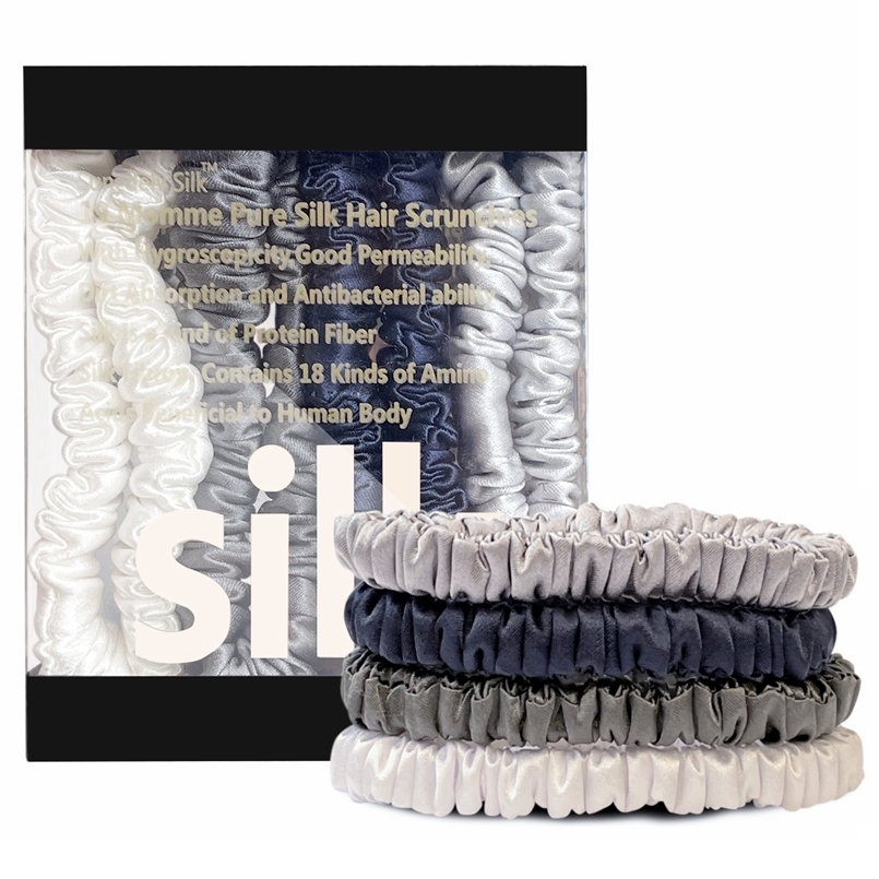 4 pieces of pure mulberry silk 2CM hair pattern tie tight fit ponytail clip care accessories 241223