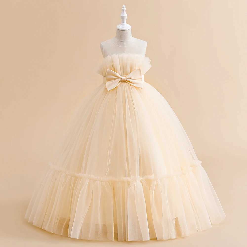 Formal Lace Bridesmaid Evening Dresses For Girls Costume Elegant Tulle Bow Par Princess Dress Girl Wedding Prom Gown VestidosXJ250108