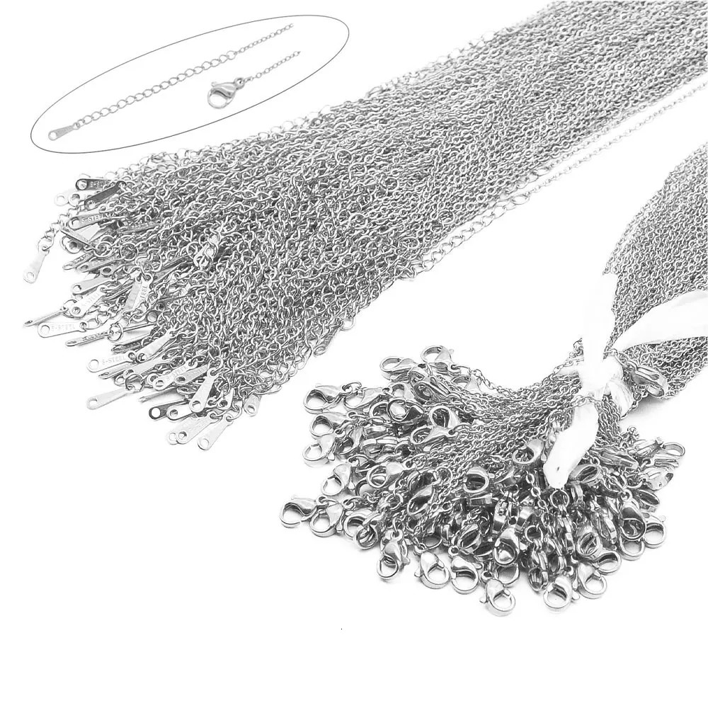 100pcs/Lot Bulk Wholesale 304 Stainless Steel Cable Link Rolo Chain Necklace for DIY Jewelry Making Silver Gold Color 45-50cm 250107