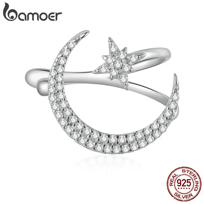 925 Sterling Silver 1PC Star and Moon Ear Cuff Pave Setting CZ Shiny Ear Clip for Women Birthday Gift Fine Jewerly BSE701 250103