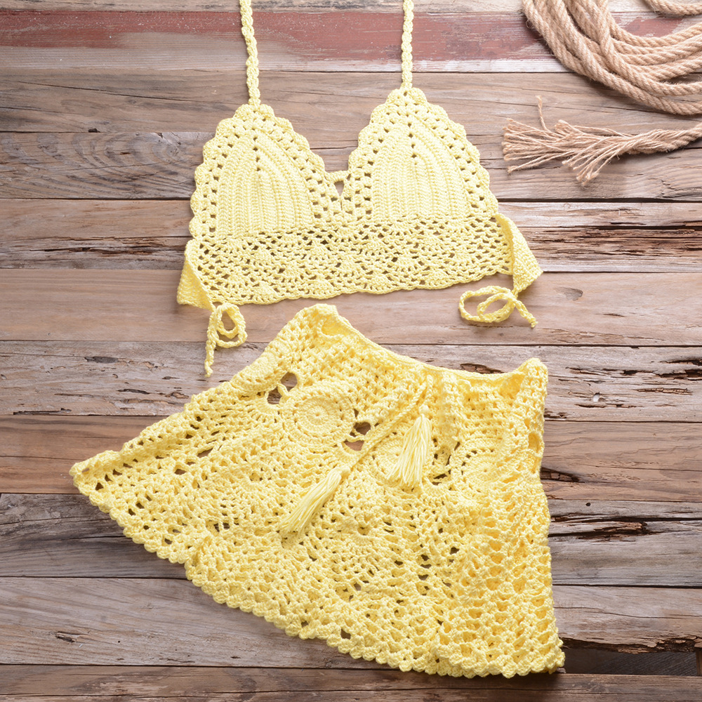 2025 Sexy Beach Bikini Designer Swimsuit Hand Hook Bikini Wrapped Chest With Sexy Versatile Hollow Pleated Skirt Split Swimsuit