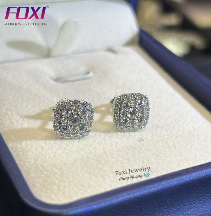 Stock Sier Jewelry Iced Out Cluster Stud Pass Dia Tester Women Screw Back Moissanite Earrings