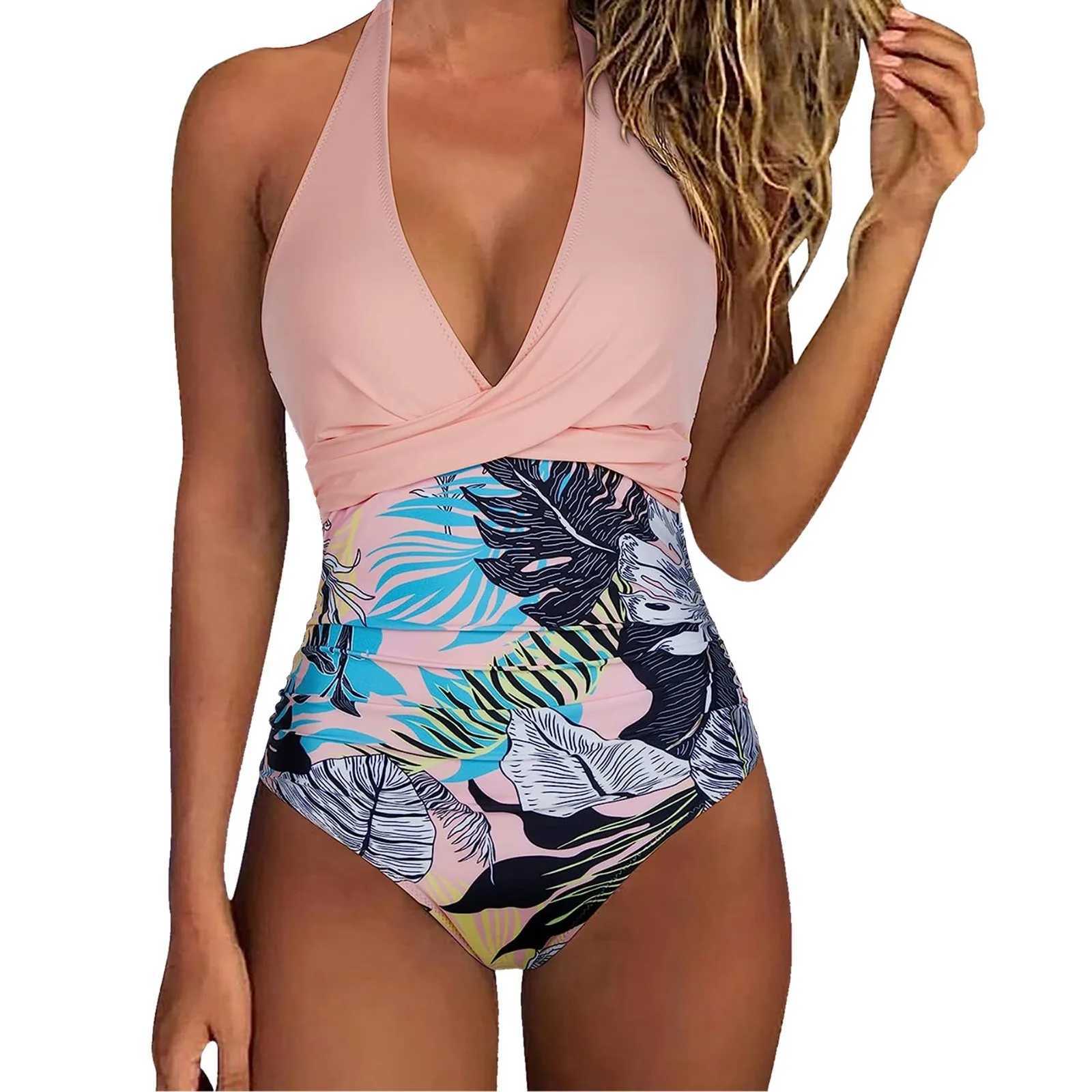 One Piece Beachwear Woman ss Swimwear V Neck Push Up Bikini Sets Fa Floral Swimwear Bathing Suits 2024 XJ240108