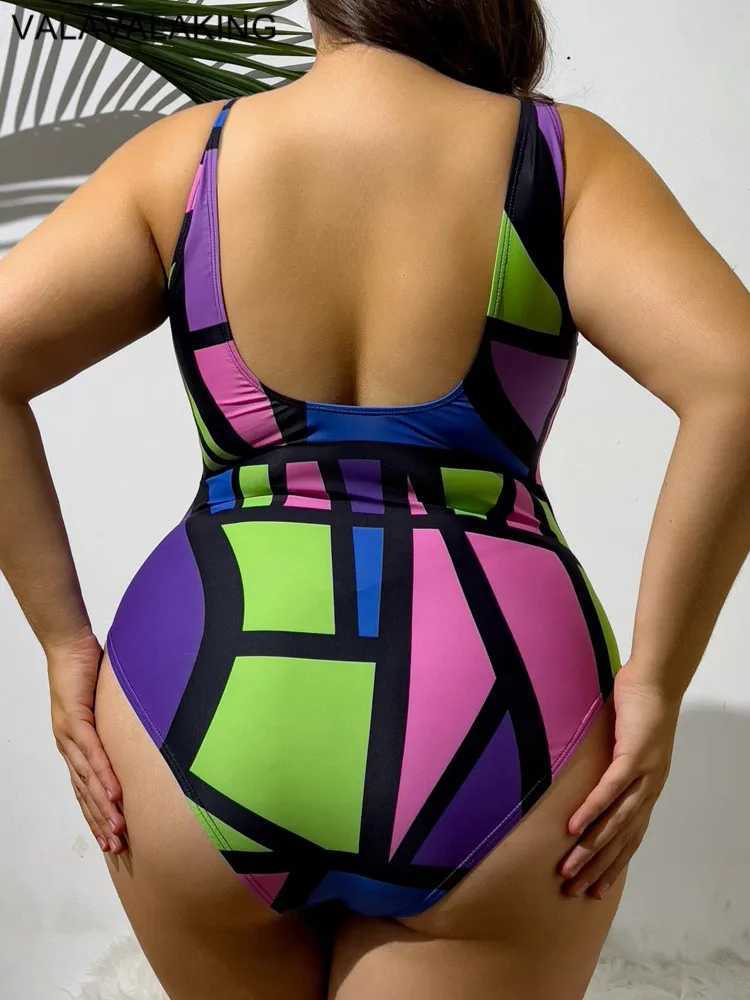 2025 Strapped Print Plus Size Swimwear Womend Push UP Large Big One Piece Swimsuit Curvy Brazilian Lady Chubby Bathing SuitXJ240108