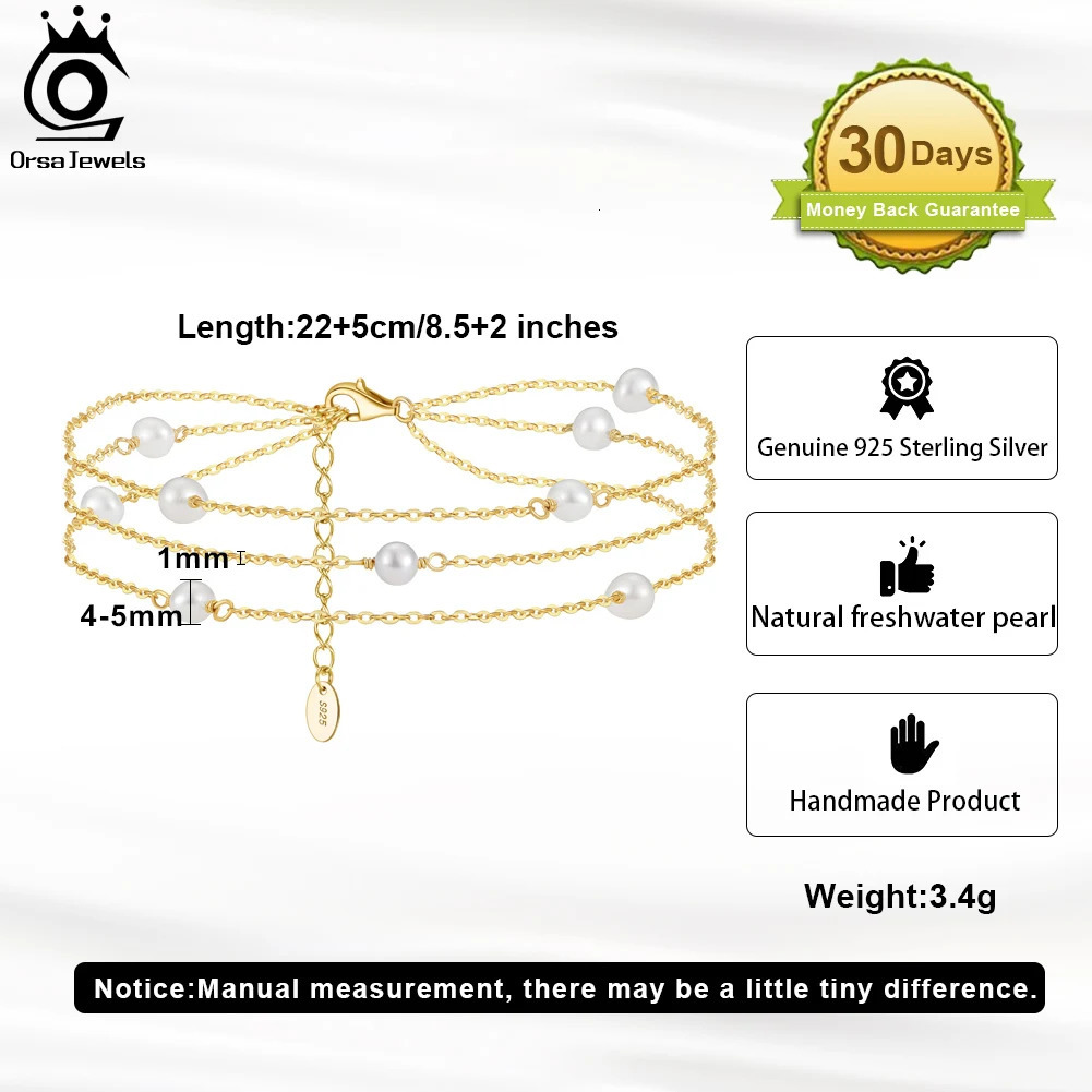 ORSA JEWELS Triple Layered Pearls Beads Anklets 925 Silver Foot Chain Fashion Women Summer Foot Bracelet Straps Jewelry OSA52 250107