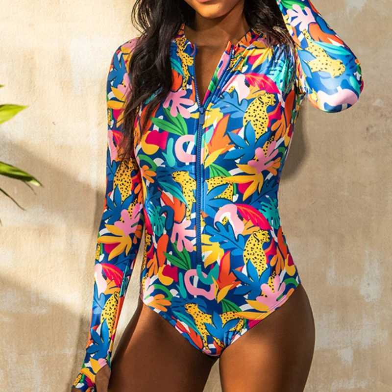 New One-Piece Swimsuit Closed Long Seve Swimwear For Sports Surfing Bodysuit Women Swimming Bathing Suit Beachwear Pool BatherXJ240108