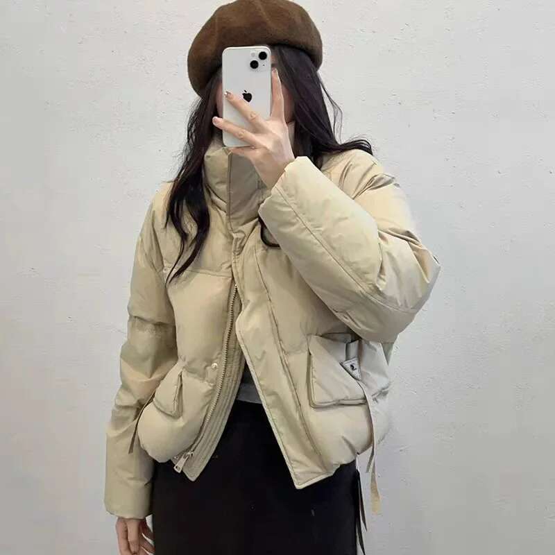 Cropped Puffer Jacket Elegant Winter Warm Casual Versatile Petite Thickened Stand Collar Down Coat For Women Korean Style