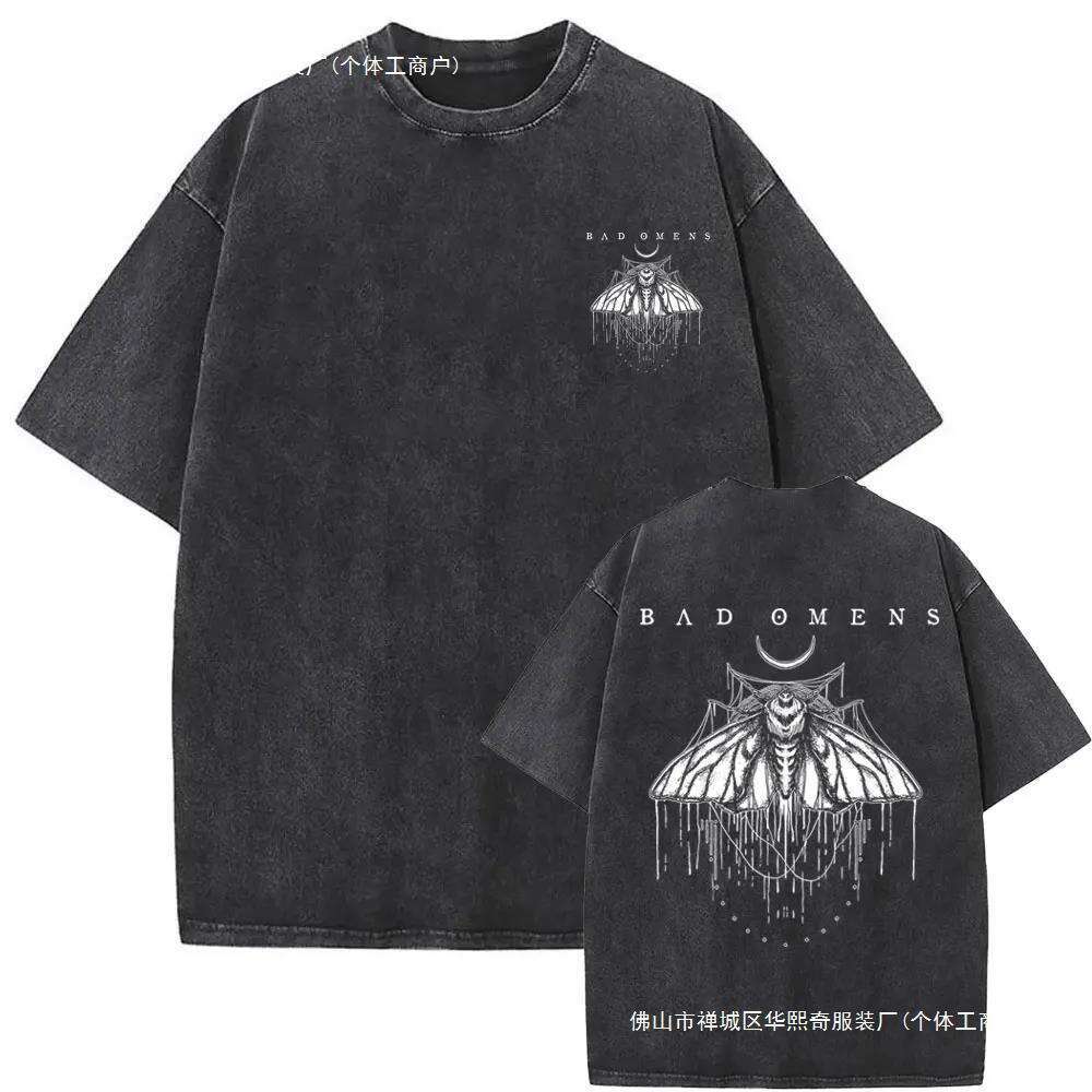 Washed Vintage Bad Omens Print T-shirt Funny Moth Graphic Ts