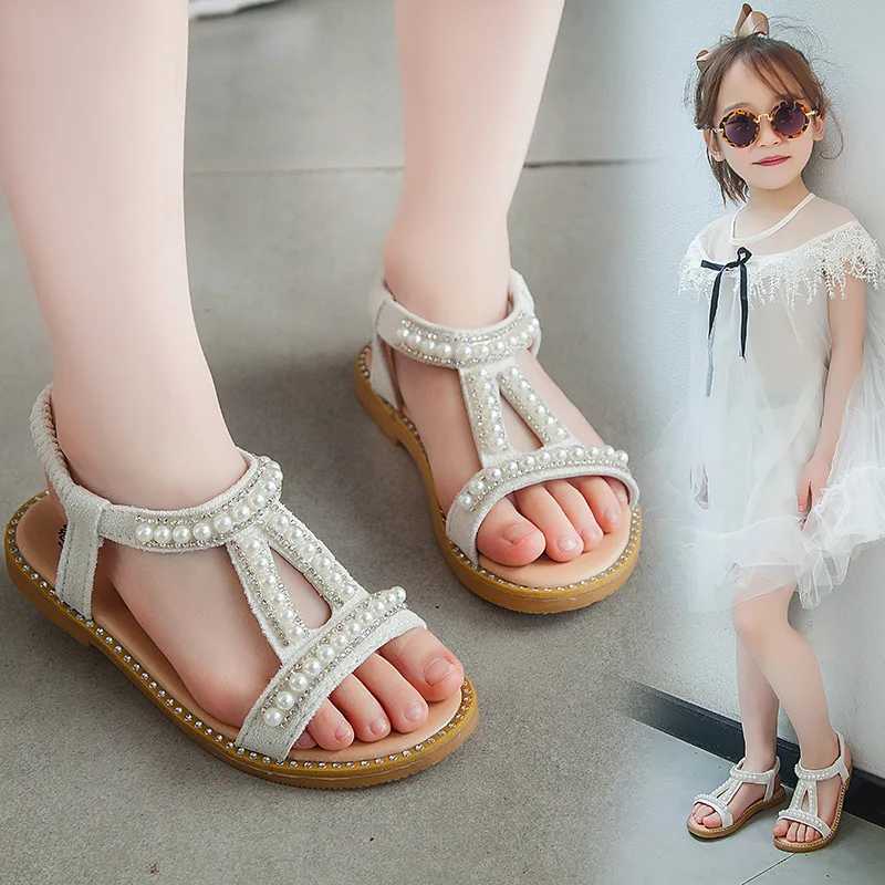 Sandas Childrens Sandals 2023 Summer New Pearl Girls Sandals Open Toe Princess Shoes Soft soled Girls Shoes Fashion Beach Shoes Childrens Shoes W25010