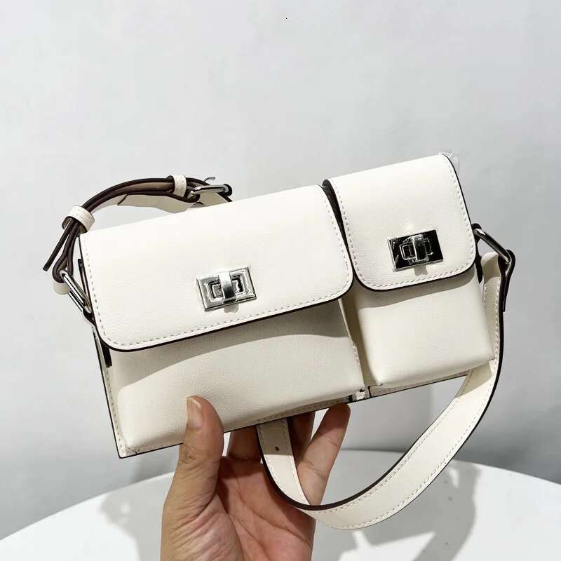 2025 New Genuine Leather Niche Classic Design Double Pocket Lock Closure Cowhide Box Bag Portable Shoulder Underarm Bags