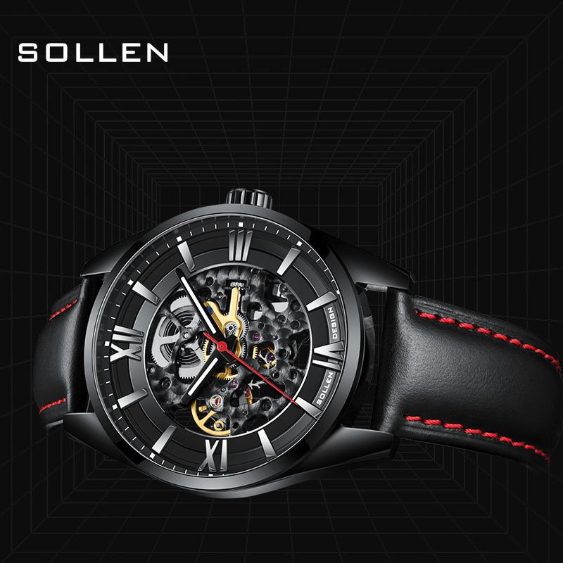 Men's Skeleton Automatic Mechanical Watch - Black Warrior