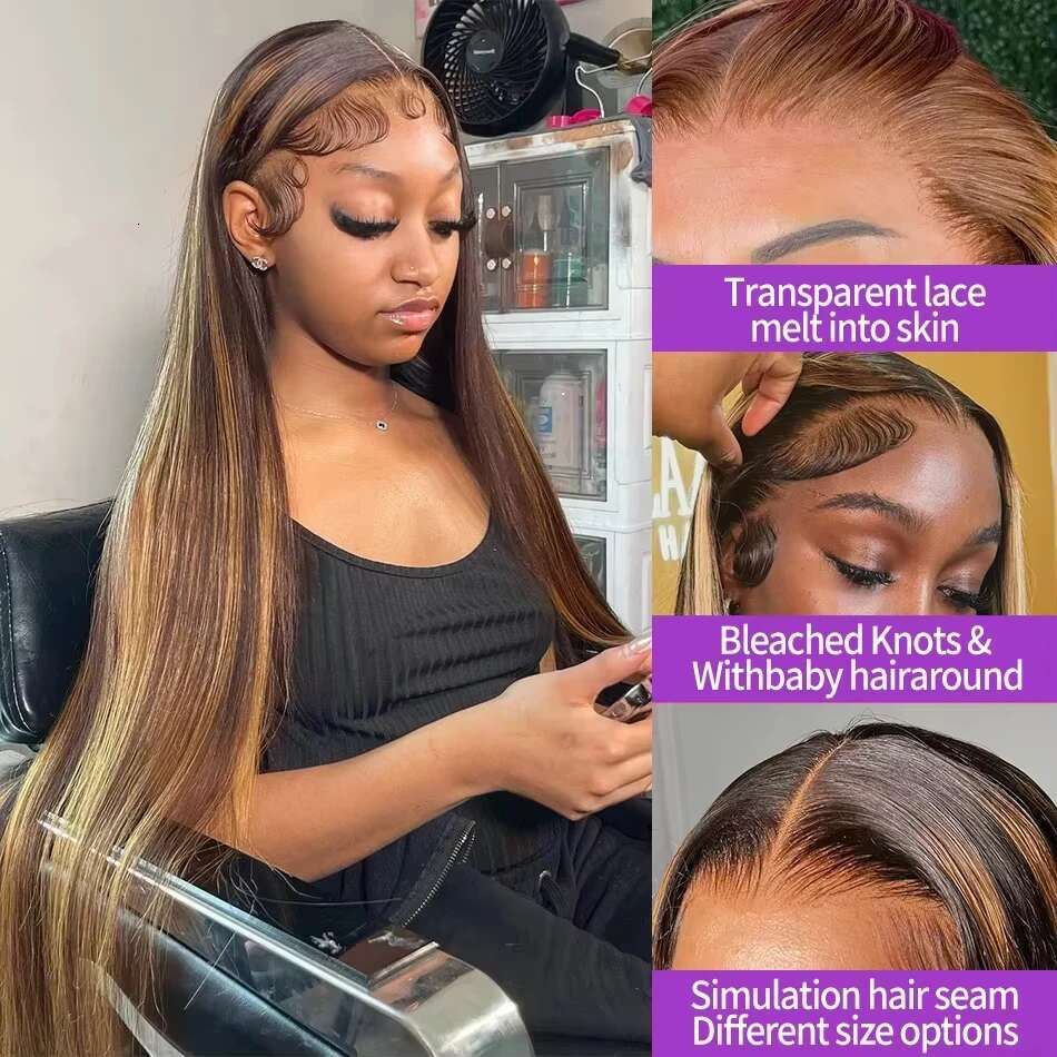 Melodie 30 40 Inch Highlight Wigs Human Honey Blonde Colored Straight 13X6 Lace Frontal Wig 220% Brazilian Hair For Women