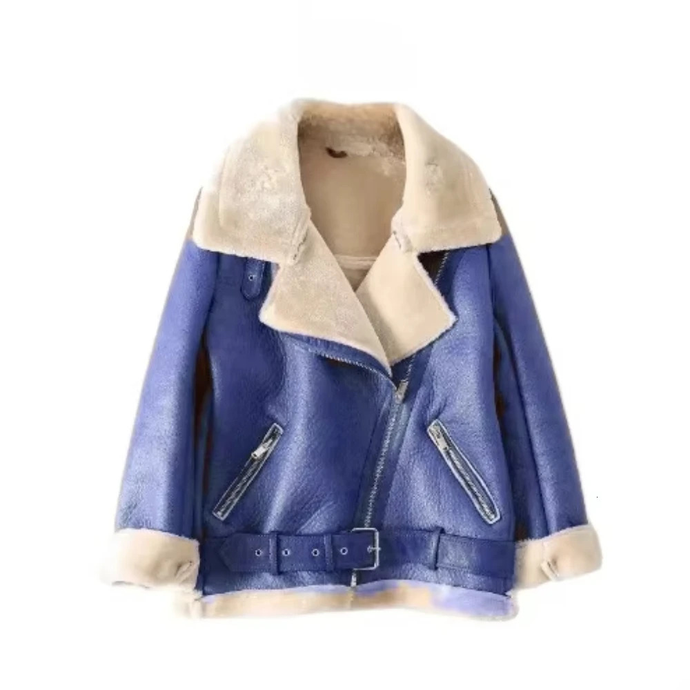 2024 winter womens clothing fashion locomotive version lapel fur integrated thickened thermal coat leather jacket 250103