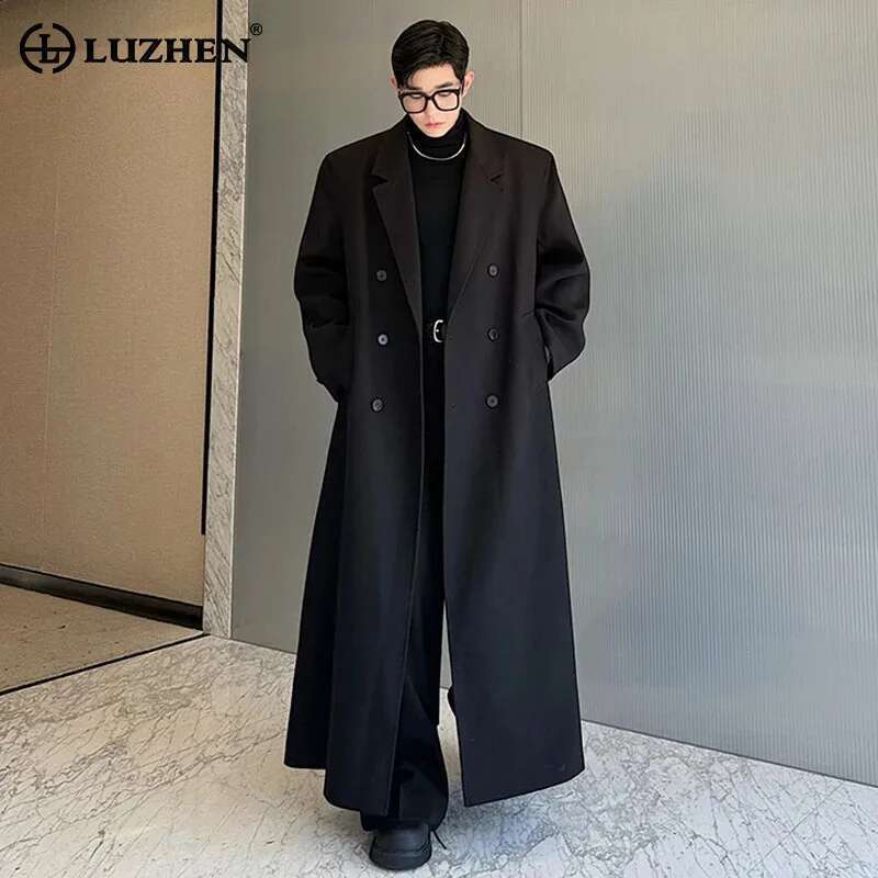 Split Double Breasted Male Trench Coat Autumn Winter Fashion Elegance Designer Original Men's Windbreaker