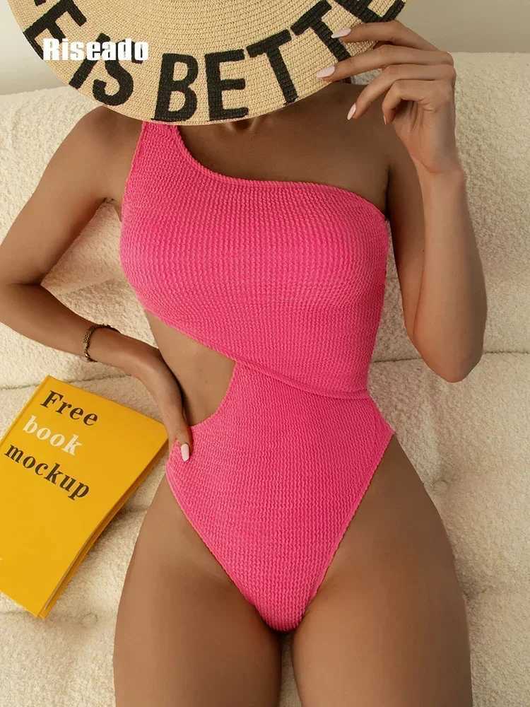 Riseado One Shoulder Women Swimsuit One Piece Sexy Swimwear Women Textured Monokini Swimming Bathing SuitsXJ240108