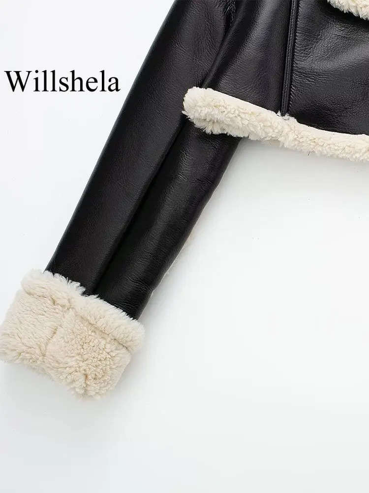 Willshela Women Fashion Solid Front Zipper Jackets Vintage Lapel Neck Long Sleeves Female Chic Lady Outfits 250103
