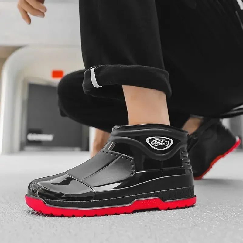 Rain Boots for Men Wear-resistant Waterproof and Non-slip Man Shoes Pvc Low-heel Garden Work Fishing Plastic Original 250106