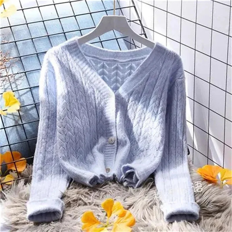 Women Cardigans Autumn Winter Single Breasted V-neck Knitted Sweater Spring Fashion Short Knitwear Solid Cardigan Jumpers 250106