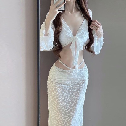 Bikini swimsuit women's 2025 new split style four piece designer sexy long dress looks slim, chest straight, soaking in hot spring vacation