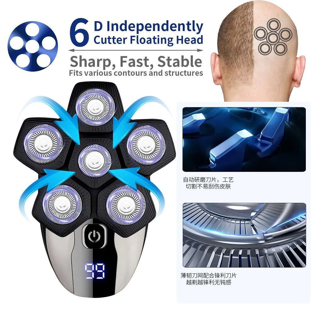 WAHFOX Head Shaver 5 in 1 Electric Razor for Bald Men Trimmer With Nose Hair Sideburns Clipper Waterproof Wet Dry Grooming Kit